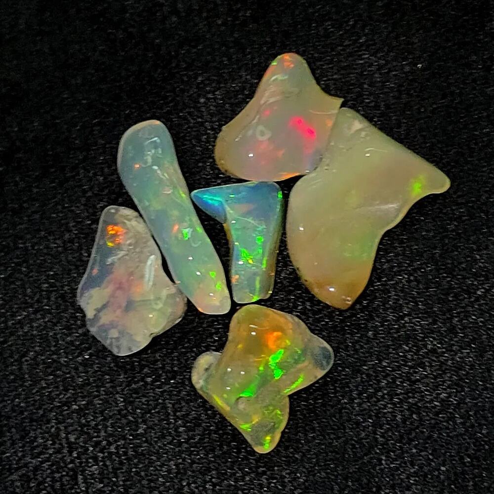 6.72 Ctw Natural Ethiopian Fire Opal Rough 6 Pcs Play of Color
